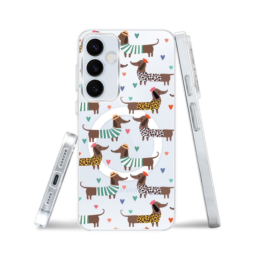 Etui do Samsung Galaxy A55 5G z MagSafe przeźroczyste, silikonowe Flexi, zakochane jamniki - obrazek 3