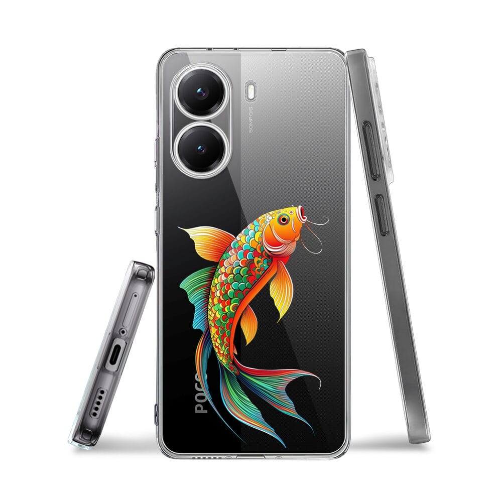 Etui do Xiaomi POCO X7 Pro przeźroczyste, silikonowe Flexi, Dzika Mandala, Złota ryba - obrazek 3