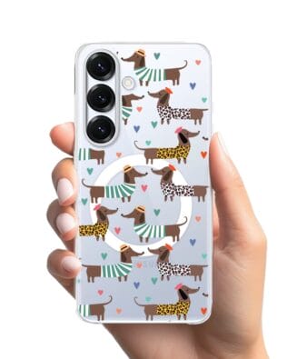 Etui do Samsung Galaxy S25 Plus z MagSafe przeźroczyste, silikonowe Flexi, zakochane jamniki