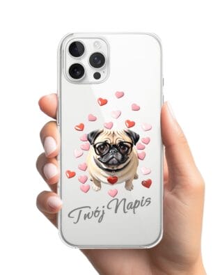 Etui do iPhone 12 Pro przeźroczyste, silikonowe Flexi, Puppy Love, pies rasy Mops