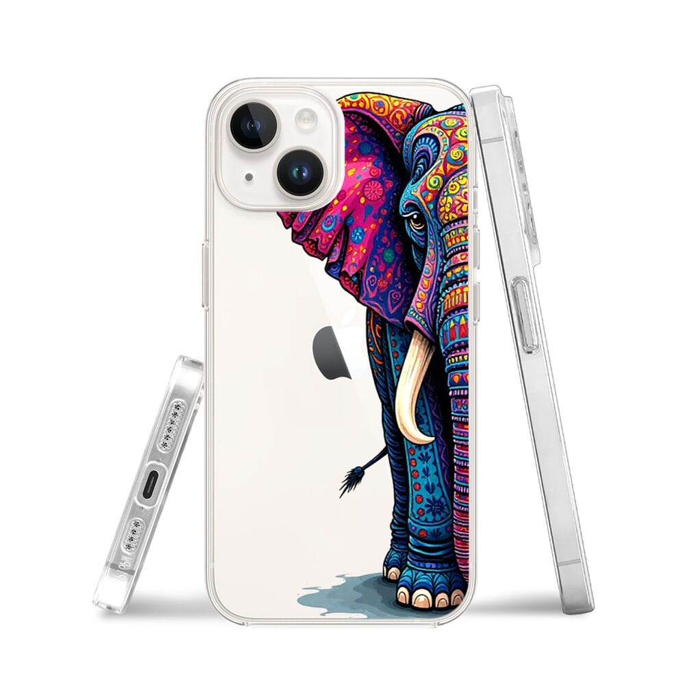 Etui do iPhone 14 Plus przeźroczyste, silikonowe Flexi, Dzika Mandala, Słoń - obrazek 3