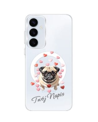 Etui do Samsung Galaxy A35 5G z MagSafe przeźroczyste, silikonowe Flexi, Puppy Love, pies rasy Mops