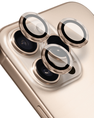 Metalowa osłona obiektywu aparatu ze szkła hartowanego 9H do iPhone 16 Pro, 1 zestaw, tytan pustynny