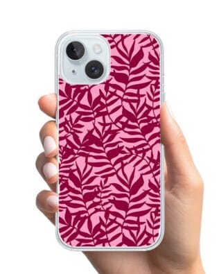 Etui do iPhone 15 przeźroczyste, silikonowe Flexi, bordowe liście