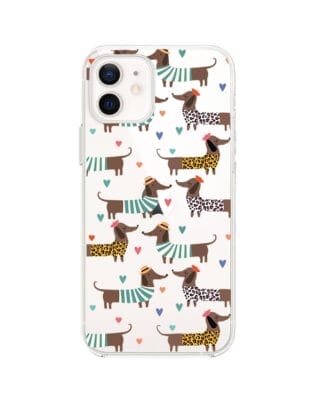 Etui do iPhone 12 przeźroczyste, silikonowe Flexi, zakochane jamniki