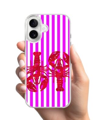 Etui do iPhone 16 Plus z MagSafe przeźroczyste, silikonowe Flexi, kraby z różowymi paskami