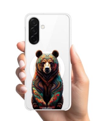 Etui do Samsung Galaxy A26 5G z MagSafe przeźroczyste, silikonowe Flexi, Dzika Mandala, Niedźwiedź