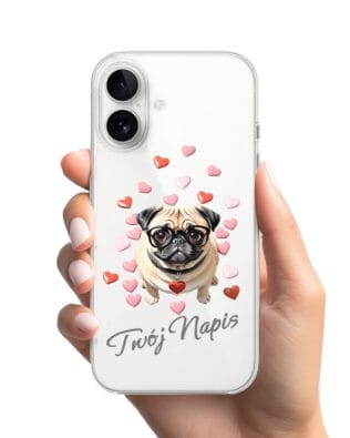 Etui do iPhone 16 Plus przeźroczyste, silikonowe Flexi, Puppy Love, pies rasy Mops