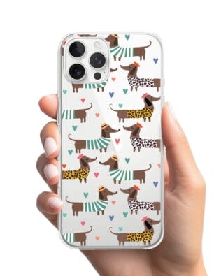 Etui do iPhone 12 Pro Max przeźroczyste, silikonowe Flexi, zakochane jamniki