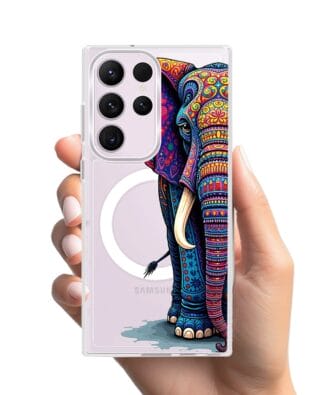 Etui do Samsung Galaxy S23 Ultra z MagSafe przeźroczyste, silikonowe Flexi, Dzika Mandala, Słoń
