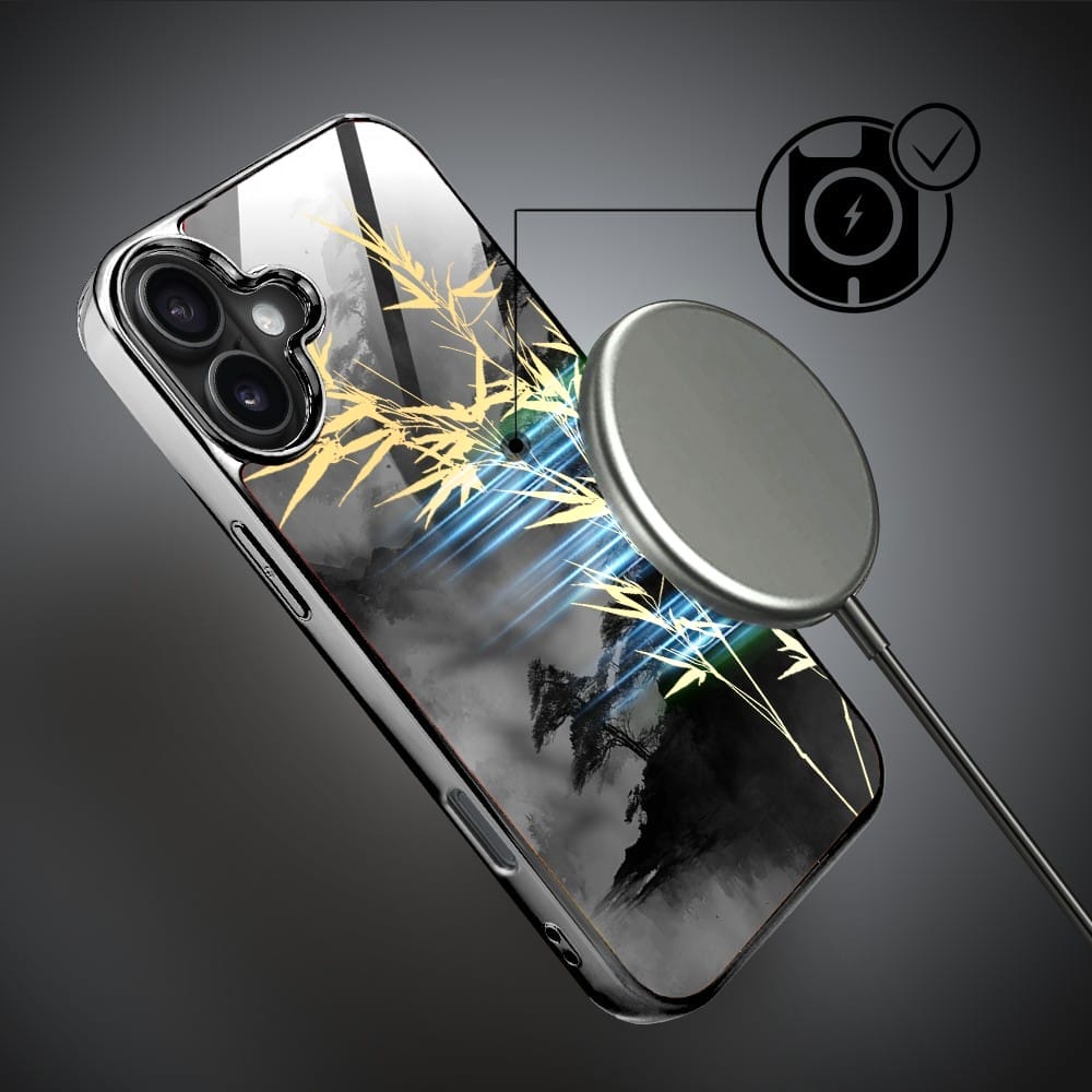 Etui do iPhone 16 IBIZU Elite Glass z MagSafe Magia Azji, Złoty bambus, czarne - obrazek 5