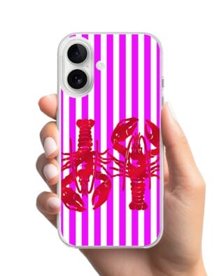 Etui do iPhone 16 przeźroczyste, silikonowe Flexi, kraby z różowymi paskami