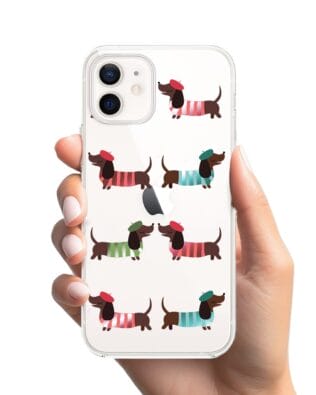 Etui do iPhone 12 Mini przeźroczyste, silikonowe Flexi, jamnik w Paryżu