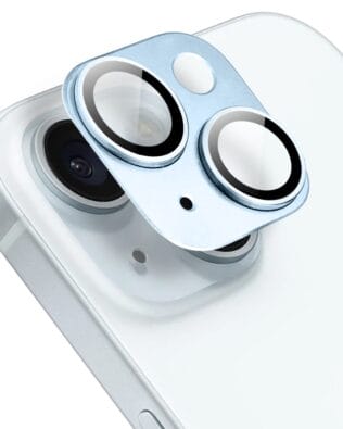 Metalowa osłona na cały aparat z wbudowanymi szkłami do iPhone 15, niebieska