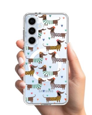 Etui do Samsung Galaxy S24 FE z MagSafe przeźroczyste, silikonowe Flexi, zakochane jamniki