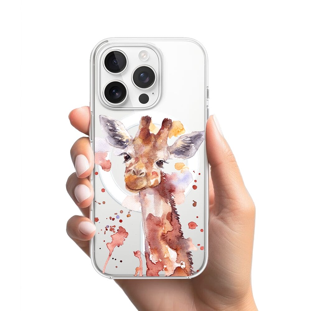 Etui do iPhone 13 Pro Max z MagSafe przeźroczyste, silikonowe Flexi, Akwarelowe Zoo, Żyrafa - obrazek 2