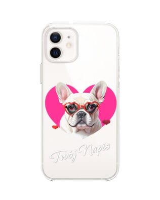 Etui do iPhone 12 przeźroczyste, silikonowe Flexi, Puppy Love, pies rasy Buldog Francuski