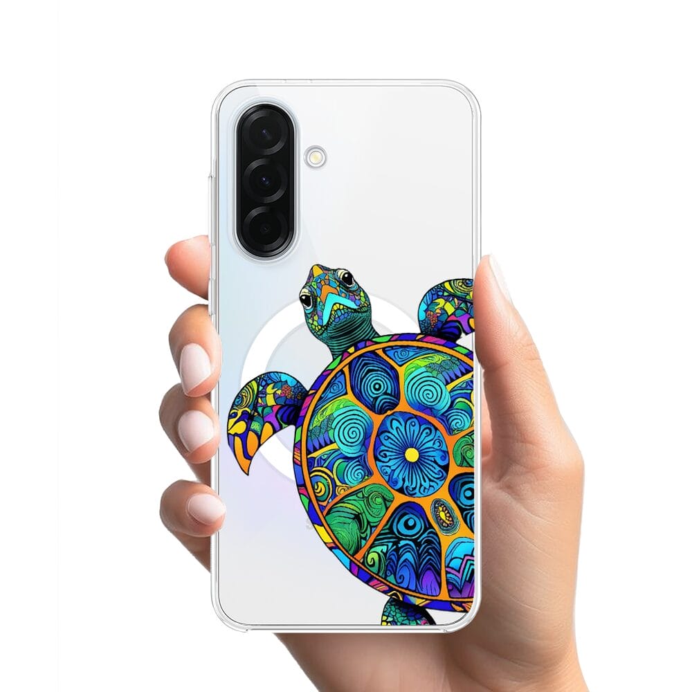 Etui do Samsung Galaxy A36 5G z MagSafe przeźroczyste, silikonowe Flexi, Dzika Mandala, Żółw - obrazek 2