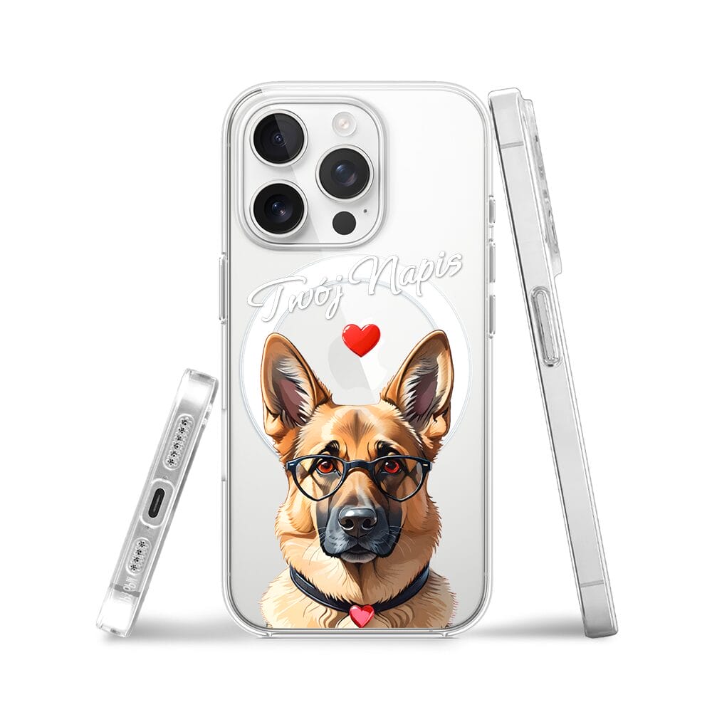 Etui do iPhone 14 Pro z MagSafe przeźroczyste, silikonowe Flexi, Puppy Love, pies rasy Owczarek Niemiecki - obrazek 3