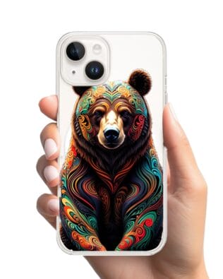 Etui do iPhone 13 Mini z MagSafe przeźroczyste, silikonowe Flexi, Dzika Mandala, Niedźwiedź