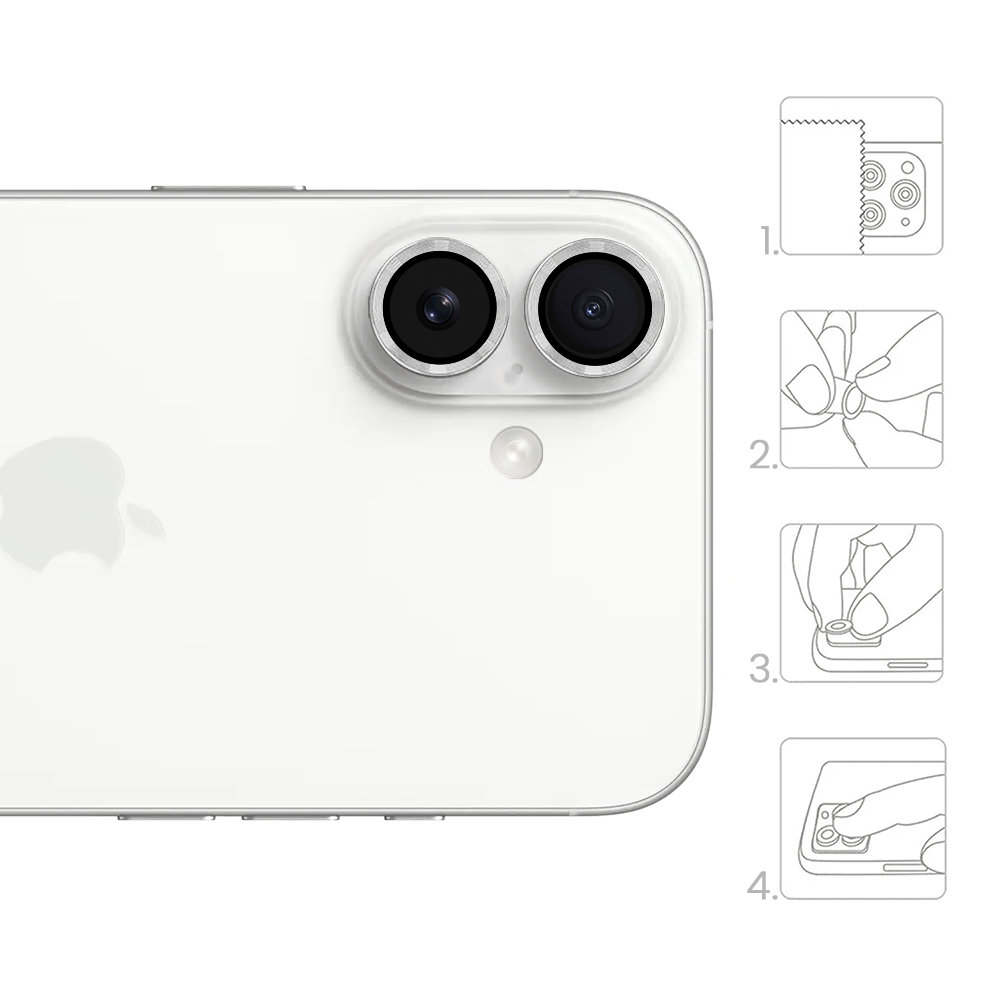 Metalowa osłona obiektywu aparatu ze szkła hartowanego 9H do iPhone 16, 1 zestaw, srebrna - obrazek 4