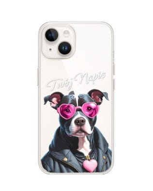 Etui do iPhone 14 Plus przeźroczyste, silikonowe Flexi, Puppy Love, pies rasy Amstaff