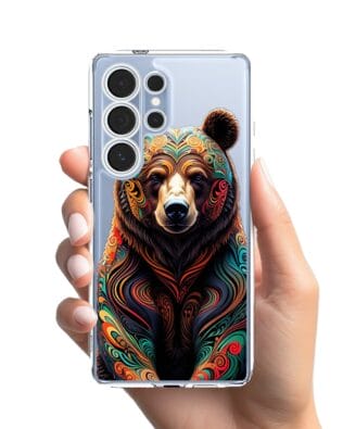 Etui do Samsung Galaxy S25 Ultra przeźroczyste, silikonowe Flexi, Dzika Mandala, Niedźwiedź
