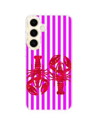 Etui do Samsung Galaxy S24 z MagSafe przeźroczyste, silikonowe Flexi, kraby z różowymi paskami