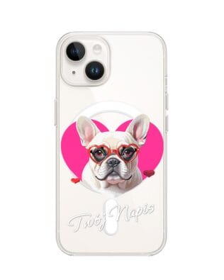 Etui do iPhone 13 z MagSafe przeźroczyste, silikonowe Flexi, Puppy Love, pies rasy Buldog Francuski