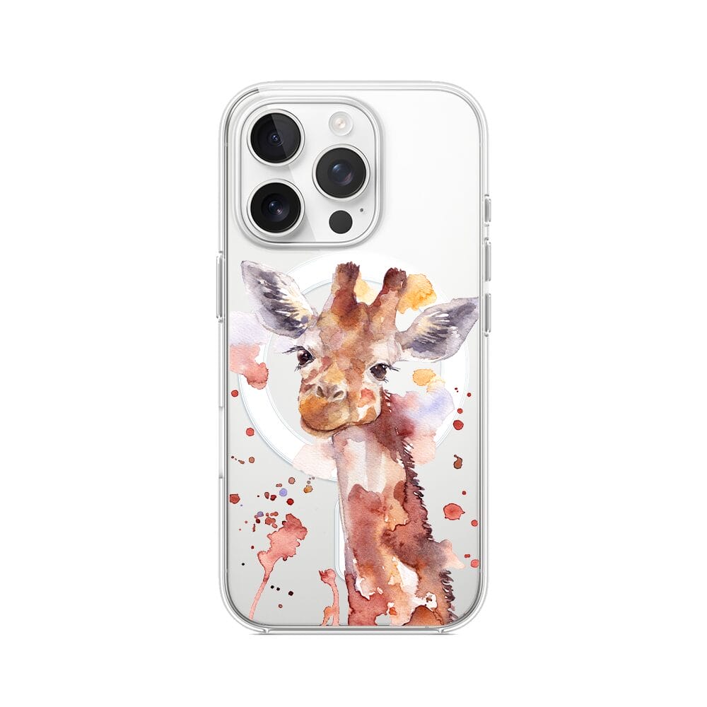 Etui do iPhone 14 Pro z MagSafe przeźroczyste, silikonowe Flexi, Akwarelowe Zoo, Żyrafa