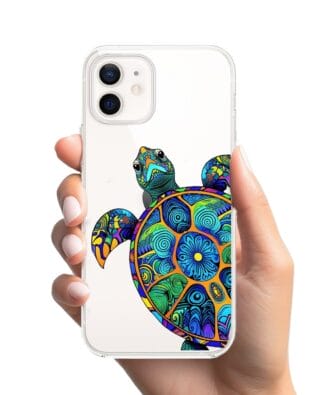 Etui do iPhone 12 Mini przeźroczyste, silikonowe Flexi, Dzika Mandala, Żółw