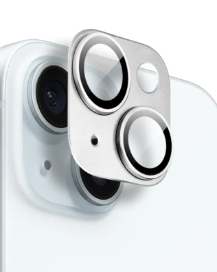 Metalowa osłona na cały aparat z wbudowanymi szkłami do iPhone 15 Plus, srebrna