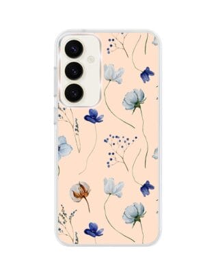 Etui do Samsung Galaxy S23 Plus z MagSafe przeźroczyste, silikonowe Flexi, kwiatki niebieskie na pudrowym tle