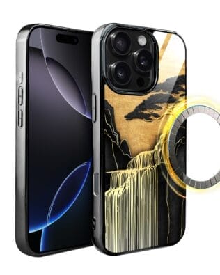 Etui do iPhone 16 Pro IBIZU Elite Glass z MagSafe Magia Azji, Złoty wodospad, czarne