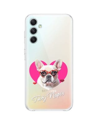 Etui do Samsung Galaxy A34 5G przeźroczyste, silikonowe Flexi, Puppy Love, pies rasy Buldog Francuski