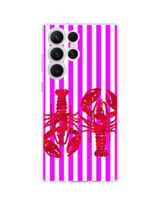Etui do Samsung Galaxy S23 Ultra przeźroczyste, silikonowe Flexi, kraby z różowymi paskami