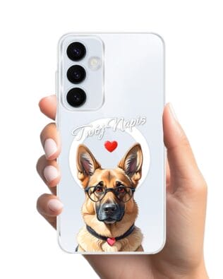 Etui do Samsung Galaxy A55 5G z MagSafe przeźroczyste, silikonowe Flexi, Puppy Love, pies rasy Owczarek Niemiecki