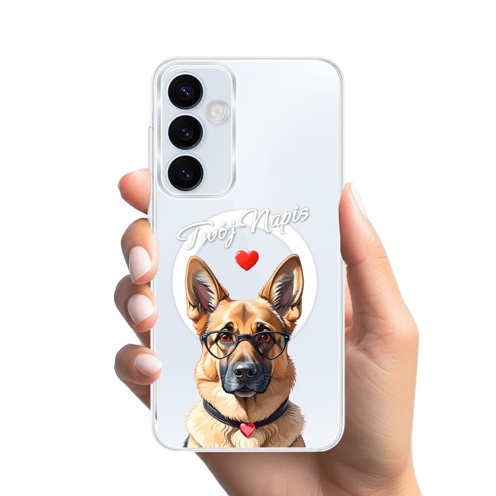 Etui do Samsung Galaxy A55 5G z MagSafe przeźroczyste, silikonowe Flexi, Puppy Love, pies rasy Owczarek Niemiecki - obrazek 2