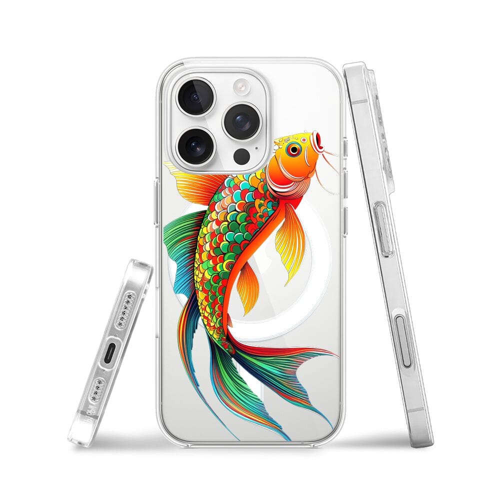 Etui do iPhone 16 Pro z MagSafe przeźroczyste, silikonowe Flexi, Dzika Mandala, Złota ryba - obrazek 3