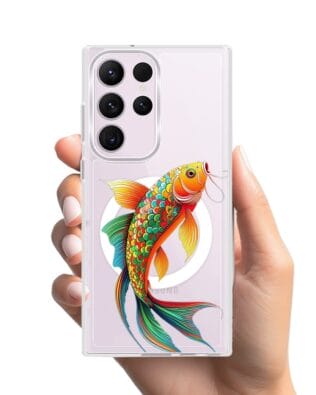 Etui do Samsung Galaxy S23 Ultra z MagSafe przeźroczyste, silikonowe Flexi, Dzika Mandala, Złota ryba