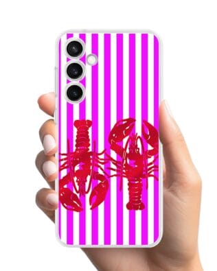 Etui do Samsung Galaxy S23 przeźroczyste, silikonowe Flexi, kraby z różowymi paskami