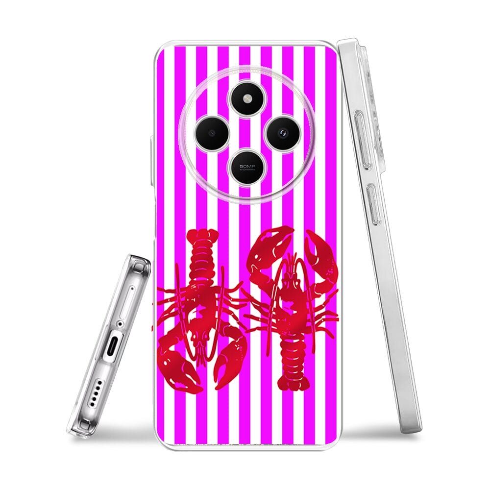 Etui do Xiaomi POCO C75 przeźroczyste, silikonowe Flexi, kraby z różowymi paskami - obrazek 3