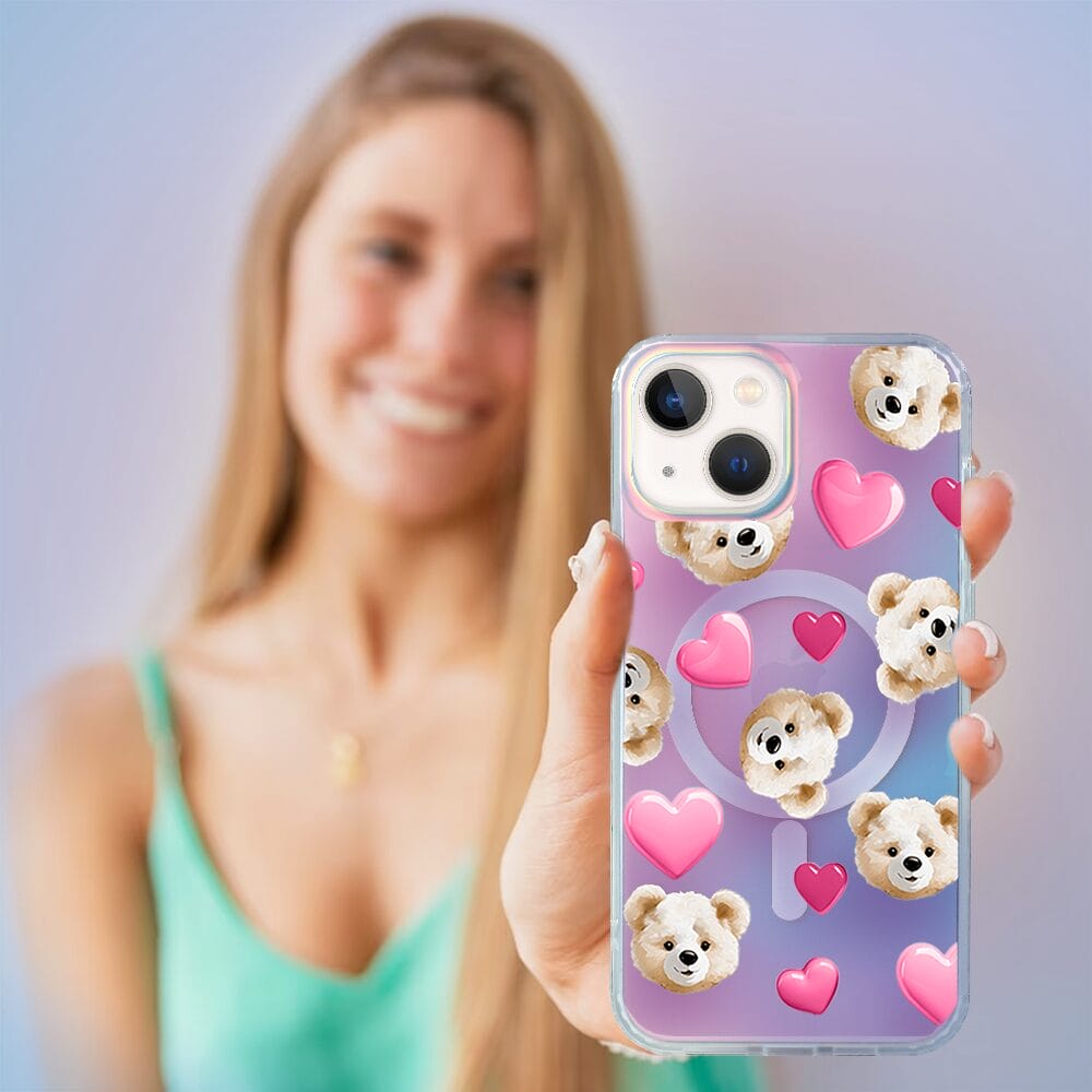 Etui do iPhone 13 IBIZU California Sunset z MagSafe, zmieniające kolor, Love Mood, miś i serduszka - obrazek 5