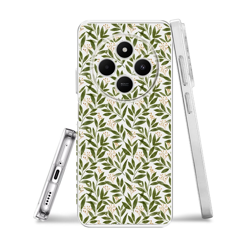 Etui do Xiaomi POCO C75 przeźroczyste, silikonowe Flexi, zielone gałązki - obrazek 3