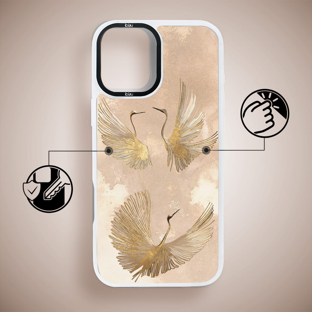 Etui do iPhone 16 IBIZU DropGuard Matt z MagSafe, Boho, Złote żurawie - obrazek 7