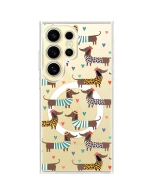 Etui do Samsung Galaxy S24 Ultra z MagSafe przeźroczyste, silikonowe Flexi, zakochane jamniki