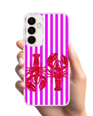 Etui do Samsung Galaxy S23 FE 5G z MagSafe przeźroczyste, silikonowe Flexi, kraby z różowymi paskami