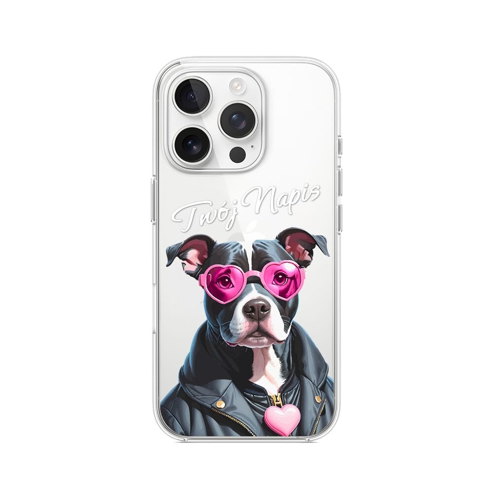 Etui do iPhone 16 Pro przeźroczyste, silikonowe Flexi, Puppy Love, pies rasy Amstaff