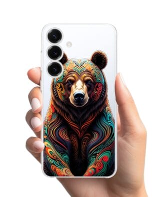 Etui do Samsung Galaxy S25 przeźroczyste, silikonowe Flexi, Dzika Mandala, Niedźwiedź