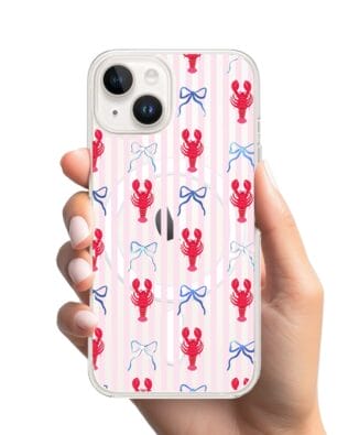 Etui do iPhone 14 z MagSafe przeźroczyste, silikonowe Flexi, krab i kokardki